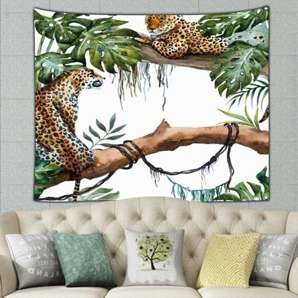 Leopard Wall Hanging Boho Decor 58x58" Fabric Mural Tapestry - Picture 1 of 7